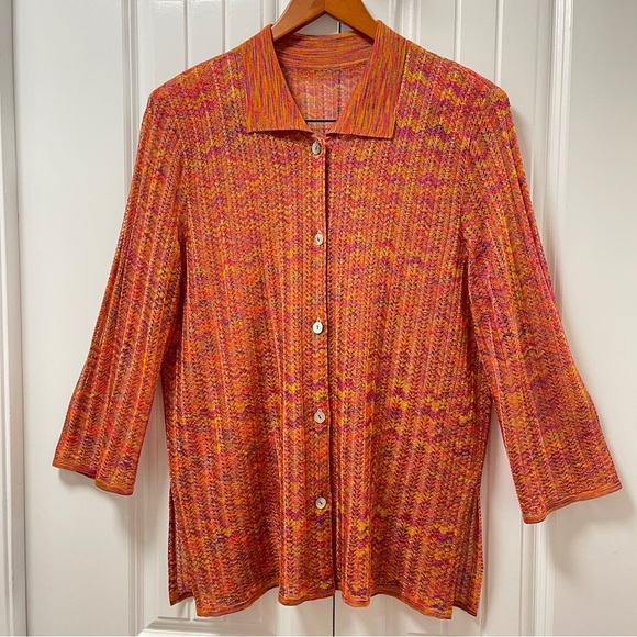 Vintage 70s Knit Button-Up Top Orange - Picture 3 of 10